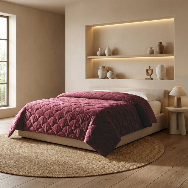 Bettdecke Ohne Bezug - Chenille Velvet Emboss - Burgundy