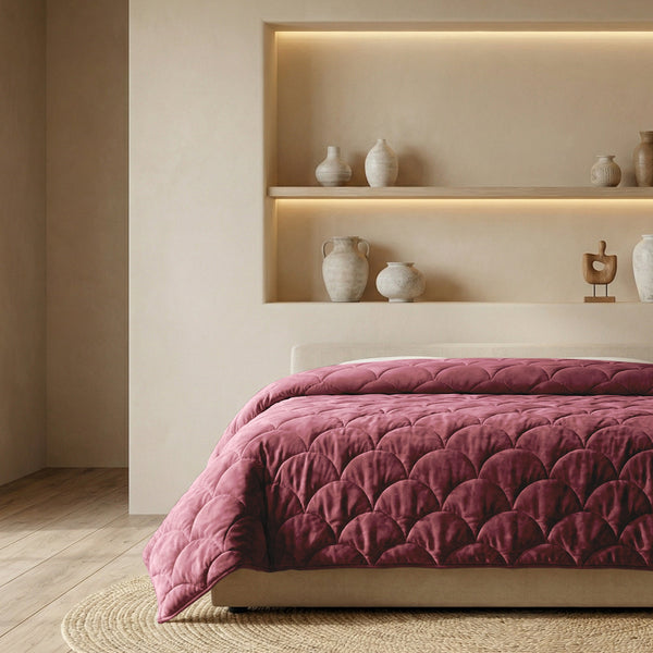 Bettdecke Ohne Bezug - Chenille Velvet Emboss - Burgundy