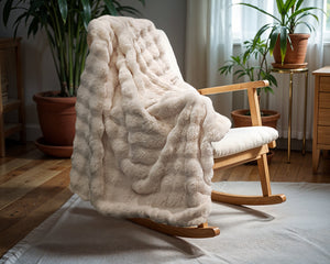 Pom Rabbit Fur plaid Sand 150 x 200