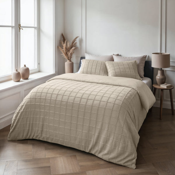 Bettbezug - Faux Fur Check Beige