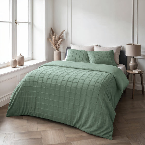 Bettbezug - Faux Fur Check Dunkelgrün