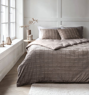 Bettbezug - Faux Fur Check Taupe