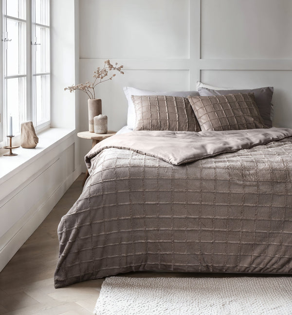 Bettbezug - Faux Fur Check Taupe