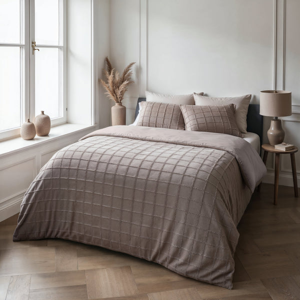 Bettbezug - Faux Fur Check Taupe