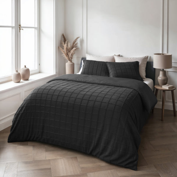Bettbezug - Faux Fur Check Schwarz