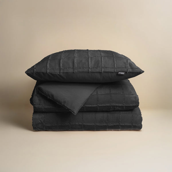 Bettbezug - Faux Fur Check Schwarz