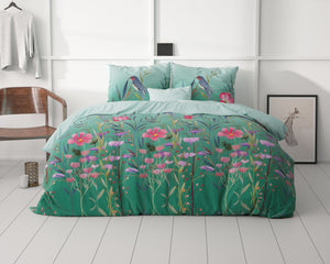 Bettbezug - Flower & Birds Turquoise