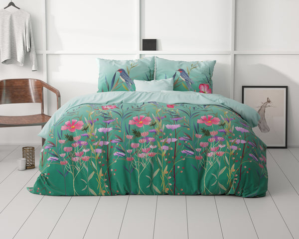 Bettbezug - Flower & Birds Turquoise