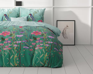 Bettbezug - Flower & Birds Turquoise