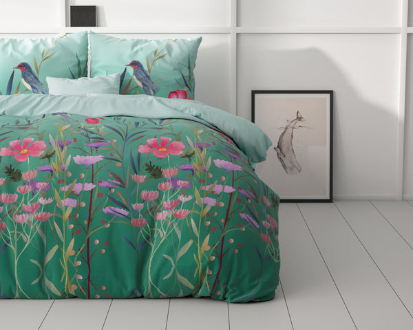 Bettbezug - Flower & Birds Turquoise
