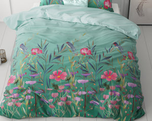 Bettbezug - Flower & Birds Turquoise