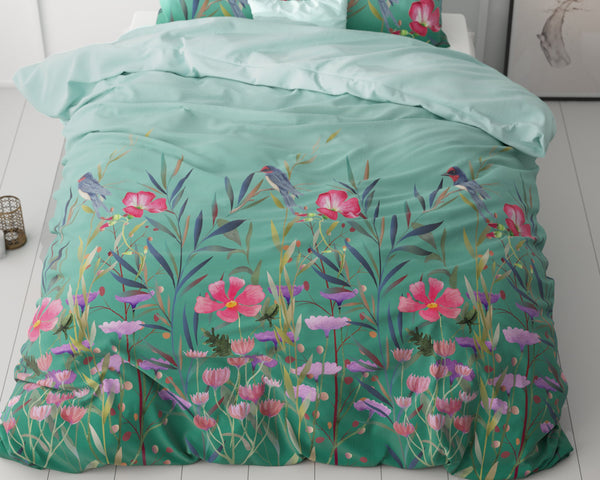 Bettbezug - Flower & Birds Turquoise