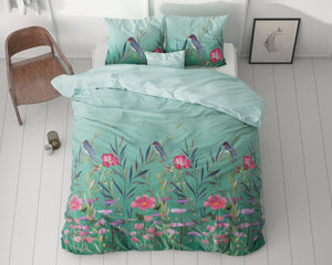Bettbezug - Flower & Birds Turquoise
