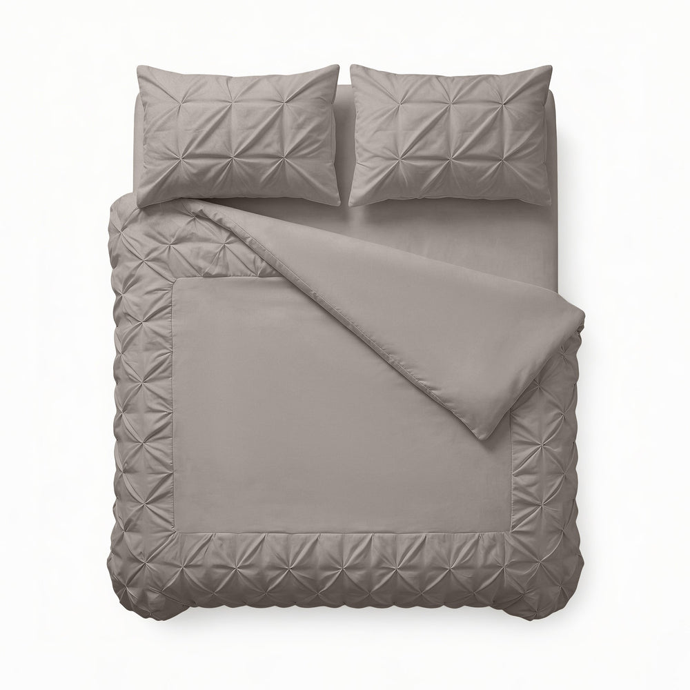 Bettbezug - Border Pintuck Taupe/Grau
