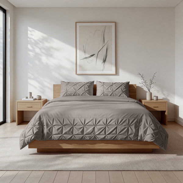 Bettbezug - Border Pintuck Taupe/Grau