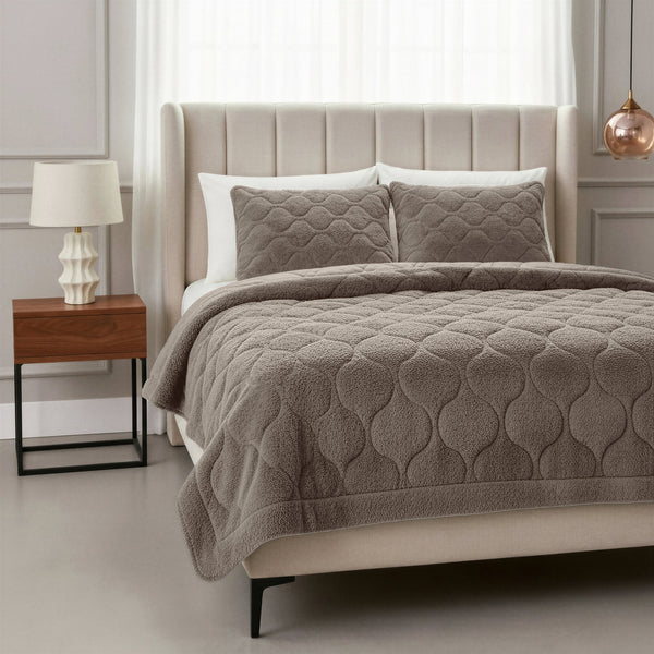 Bettdecke Ohne Bezug - Lazy Bettdecke Teddy Taupe/Grau Mit Kissenbezügen