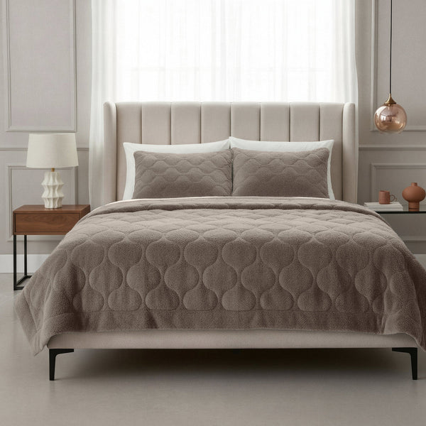 Bettdecke Ohne Bezug - Lazy Bettdecke Teddy Taupe/Grau Mit Kissenbezügen