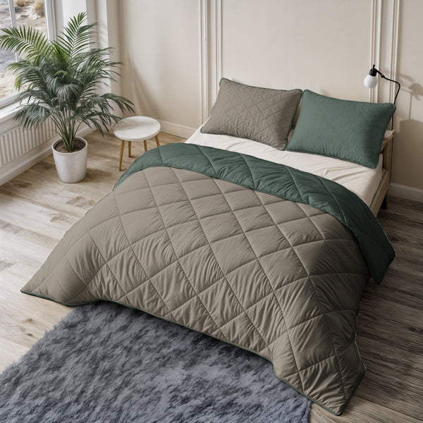 Bettdecke Ohne Bezug - Lazy Bettdecke Uni Grün/Taupe Grau Mit Kissenbezügen