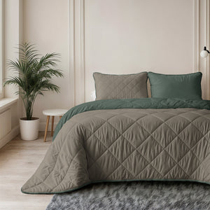 Bettdecke Ohne Bezug - Lazy Bettdecke Uni Grün/Taupe Grau Mit Kissenbezügen