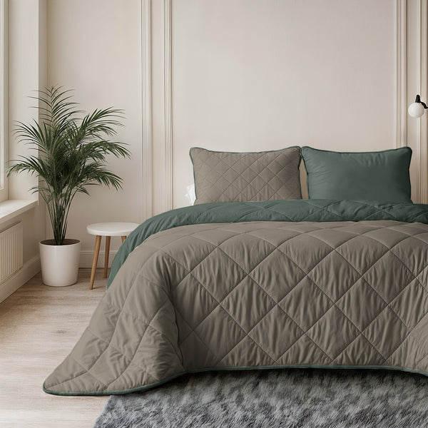 Bettdecke Ohne Bezug - Lazy Bettdecke Uni Grün/Taupe Grau Mit Kissenbezügen