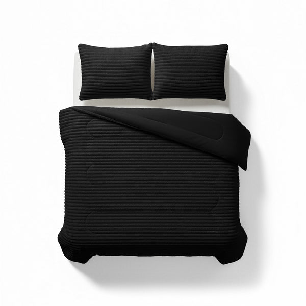 Bettdecke Ohne Bezug - Lazy Bettdecke Rib Premium Schwarz Mit Kissenbezügen