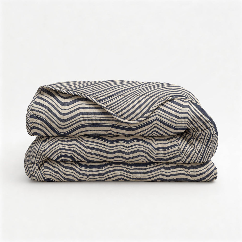 Bettdecke Ohne Bezug - Stripy Beige/Blau (100% Baumwolle)