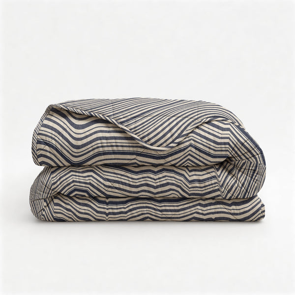 Bettdecke Ohne Bezug - Stripy Beige/Blau (100% Baumwolle)