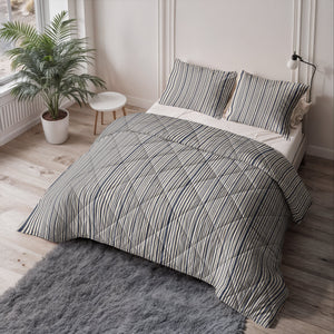 Bettdecke Ohne Bezug - Stripy Beige/Blau (100% Baumwolle)