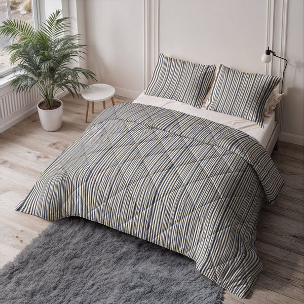 Bettdecke Ohne Bezug - Stripy Beige/Blau (100% Baumwolle)