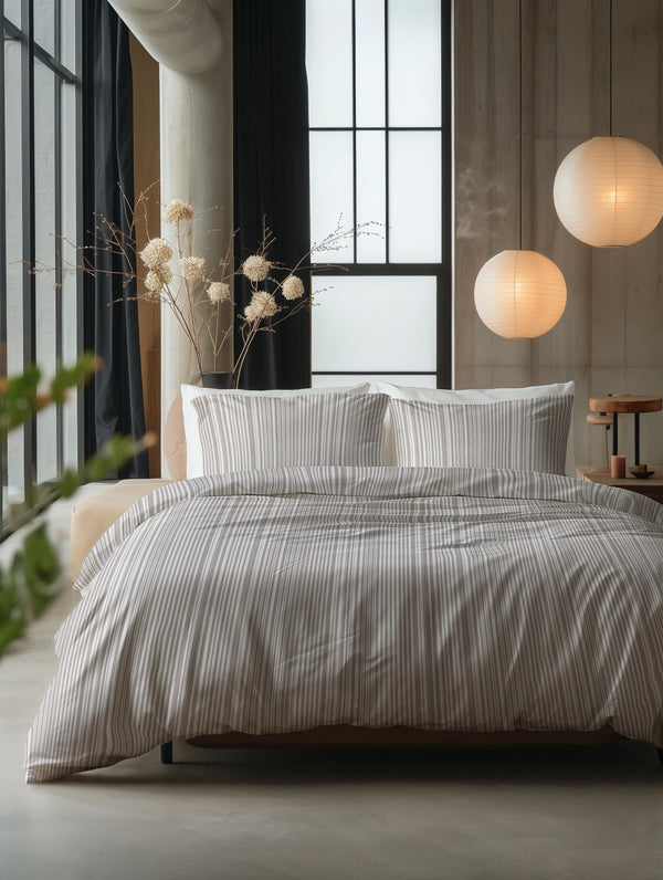 Bettbezug - Pinstripe Taupe 100% Baumwolle