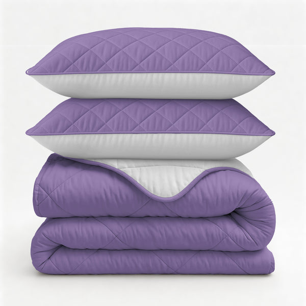Lazy Bettdecke Uni Beige – Lavendel mit Kissenbezügen