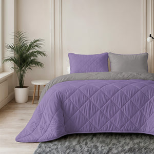 Lazy Bettdecke Uni Lavendel – Taupe/Grau mit Kissenbezügen