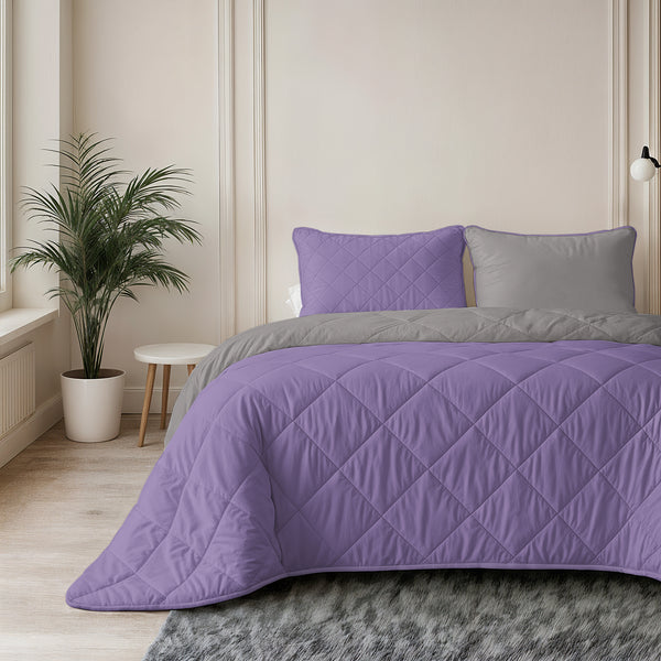 Lazy Bettdecke Uni Lavendel – Taupe/Grau mit Kissenbezügen
