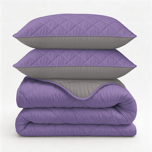 Lazy Bettdecke Uni Lavendel – Taupe/Grau mit Kissenbezügen