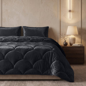 Bettdecke ohne Bezug – Lazy Teddy/Velvet Schwarz mit Kissenbezügen