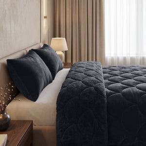Bettdecke ohne Bezug – Lazy Teddy/Velvet Schwarz mit Kissenbezügen