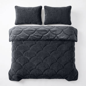 Bettdecke ohne Bezug – Lazy Teddy/Velvet Schwarz mit Kissenbezügen