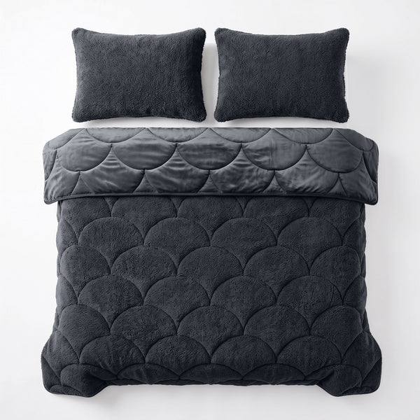 Bettdecke ohne Bezug – Lazy Teddy/Velvet Schwarz mit Kissenbezügen