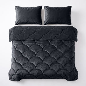 Bettdecke ohne Bezug – Lazy Teddy/Velvet Schwarz mit Kissenbezügen