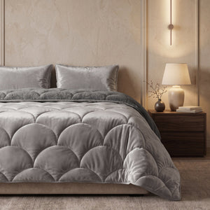 Bettdecke ohne Bezug – Lazy Teddy/Velvet Taupe/Grau mit Kissenbezügen