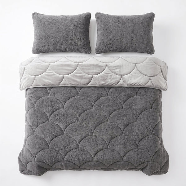 Bettdecke ohne Bezug – Lazy Teddy/Velvet Taupe/Grau mit Kissenbezügen