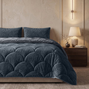 Bettdecke ohne Bezug – Lazy Teddy/Velvet Anthrazit mit Kissenbezügen