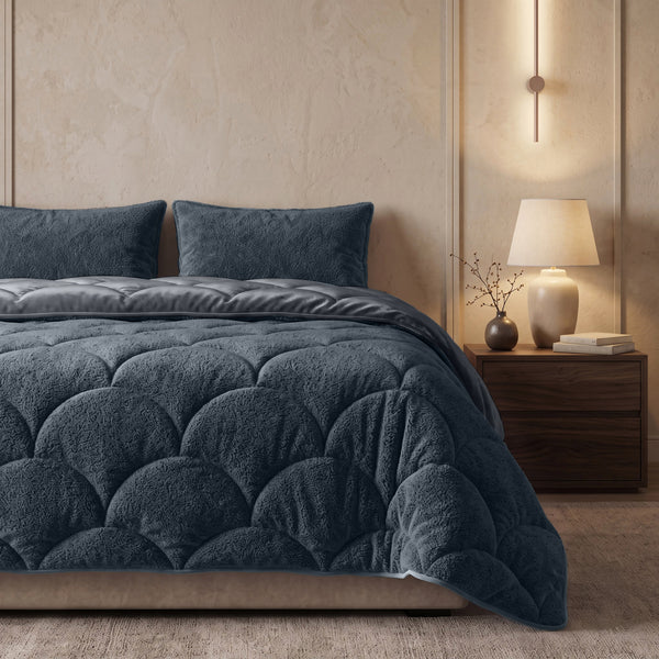 Bettdecke ohne Bezug – Lazy Teddy/Velvet Anthrazit mit Kissenbezügen