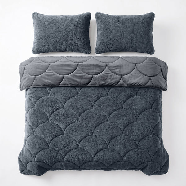 Bettdecke ohne Bezug – Lazy Teddy/Velvet Anthrazit mit Kissenbezügen