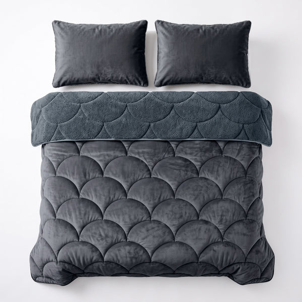 Bettdecke ohne Bezug – Lazy Teddy/Velvet Anthrazit mit Kissenbezügen