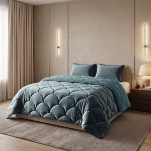Bettdecke ohne Bezug – Lazy Teddy/Velvet Grün mit Kissenbezügen