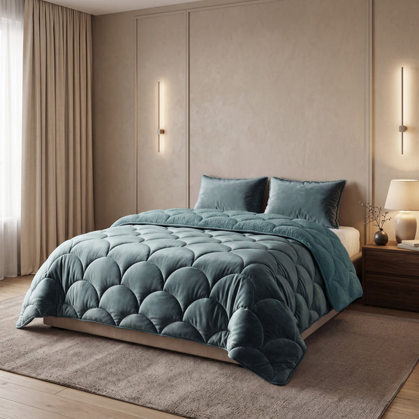 Bettdecke ohne Bezug – Lazy Teddy/Velvet Grün mit Kissenbezügen
