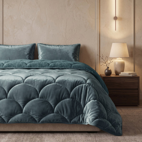 Bettdecke ohne Bezug – Lazy Teddy/Velvet Grün mit Kissenbezügen