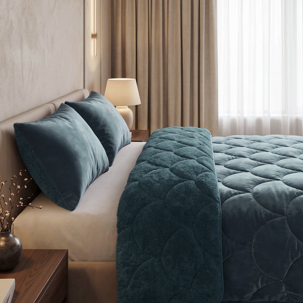 Bettdecke ohne Bezug – Lazy Teddy/Velvet Grün mit Kissenbezügen
