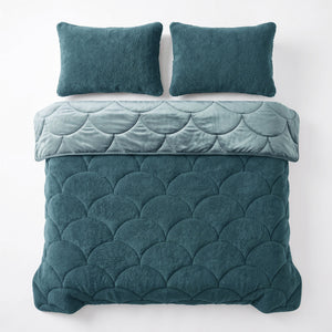 Bettdecke ohne Bezug – Lazy Teddy/Velvet Grün mit Kissenbezügen